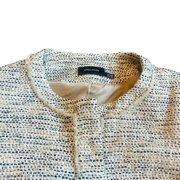 Karen Millen Cream Black Button-Down Blazer Jacket Tweed Work Size 10 Women's - Picture 2 of 10